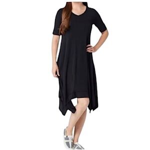 LOGO Lounge by Lori Goldstein Short Sleeve Black Shark bite Hem Dress